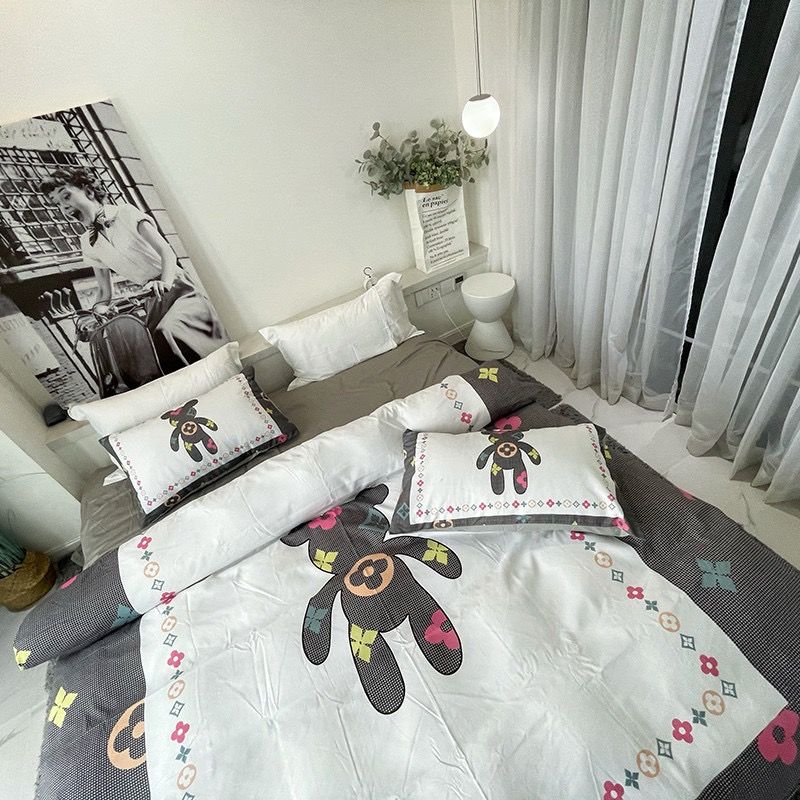 Cotton 40s in kĩ thuật số Bộ chăn ga set 4 món Bear Rich