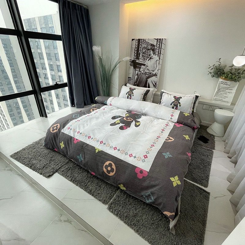 Cotton 40s in kĩ thuật số Bộ chăn ga set 4 món Bear Rich