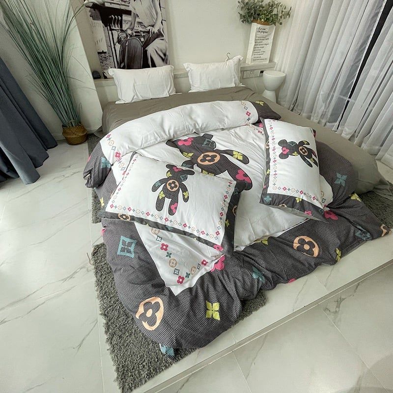 Cotton 40s in kĩ thuật số Bộ chăn ga set 4 món Bear Rich