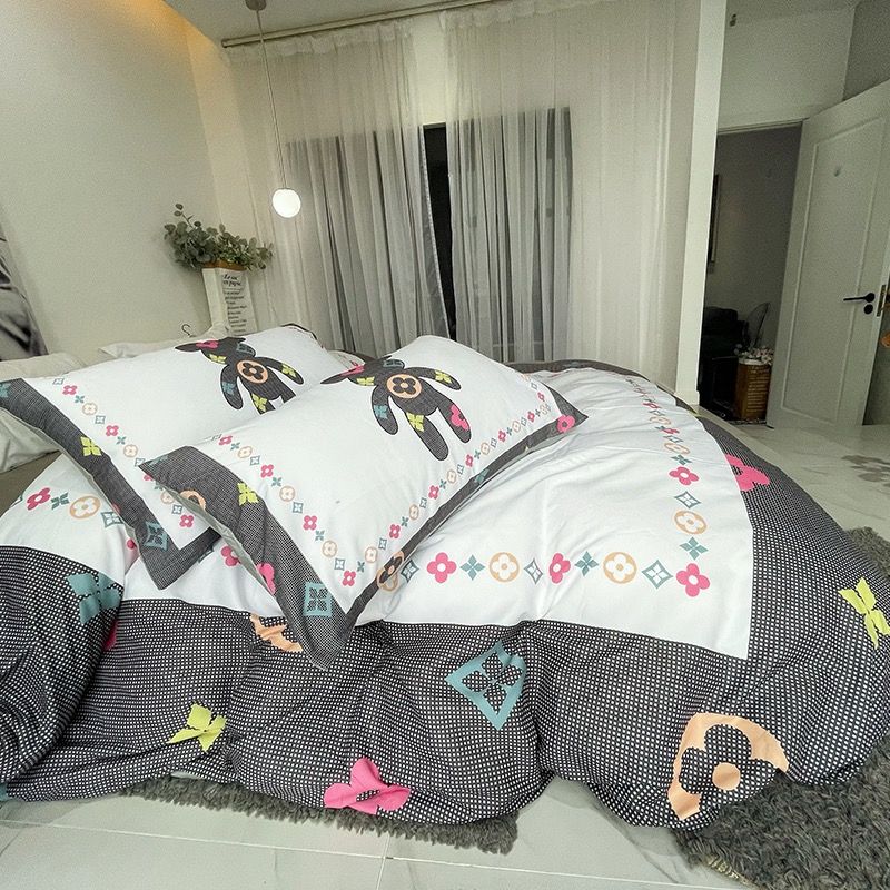 Cotton 40s in kĩ thuật số Bộ chăn ga set 4 món Bear Rich