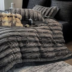 Warm Winter New Arrival Lovewe | 4Pcs Cover Luxury Bed Set Velvet Milk 380gram | ID01 Color DarkGray Wood Grain