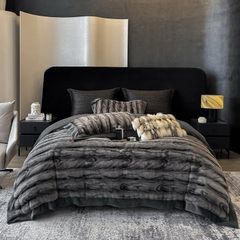 Warm Winter New Arrival Lovewe | 4Pcs Cover Luxury Bed Set Velvet Milk 380gram | ID01 Color DarkGray Wood Grain