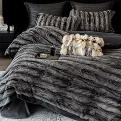 Warm Winter New Arrival Lovewe | 4Pcs Cover Luxury Bed Set Velvet Milk 380gram | ID01 Color DarkGray Wood Grain