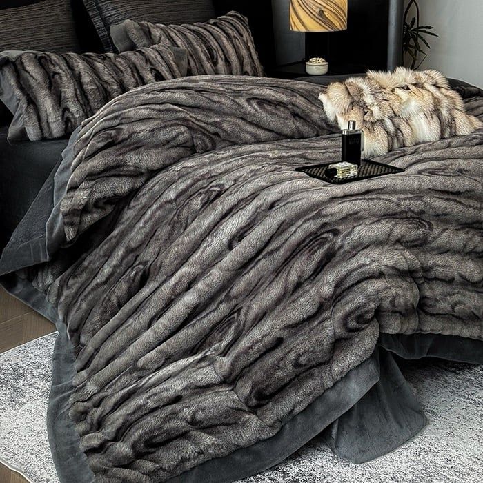 Warm Winter New Arrival Lovewe | 4Pcs Cover Luxury Bed Set Velvet Milk 380gram | ID01 Color DarkGray Wood Grain