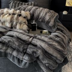 Warm Winter New Arrival Lovewe | 4Pcs Cover Luxury Bed Set Velvet Milk 380gram | ID01 Color DarkGray Wood Grain