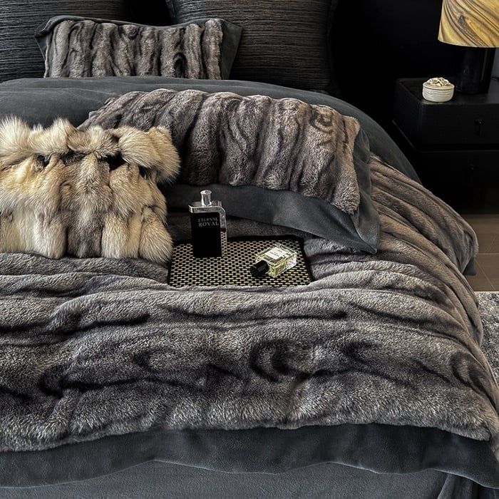 Warm Winter New Arrival Lovewe | 4Pcs Cover Luxury Bed Set Velvet Milk 380gram | ID01 Color DarkGray Wood Grain