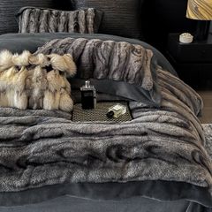 Warm Winter New Arrival Lovewe | 4Pcs Cover Luxury Bed Set Velvet Milk 380gram | ID01 Color DarkGray Wood Grain