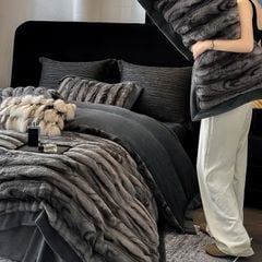 Warm Winter New Arrival Lovewe | 4Pcs Cover Luxury Bed Set Velvet Milk 380gram | ID01 Color DarkGray Wood Grain