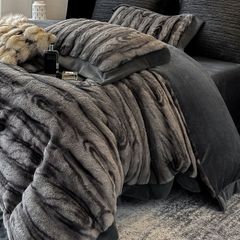 Warm Winter New Arrival Lovewe | 4Pcs Cover Luxury Bed Set Velvet Milk 380gram | ID01 Color DarkGray Wood Grain