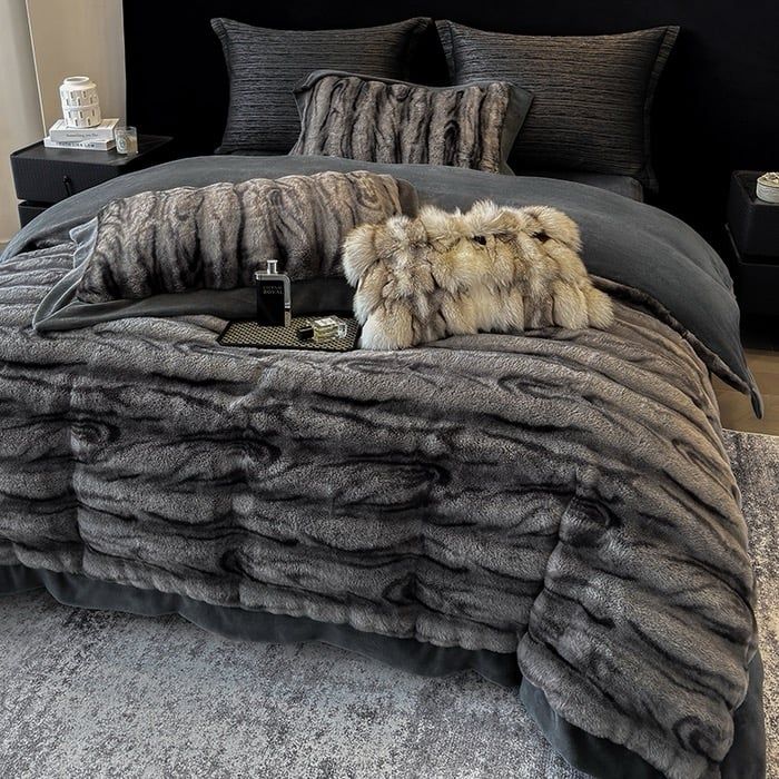 Warm Winter New Arrival Lovewe | 4Pcs Cover Luxury Bed Set Velvet Milk 380gram | ID01 Color DarkGray Wood Grain