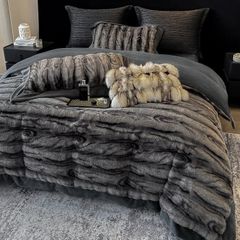 Warm Winter New Arrival Lovewe | 4Pcs Cover Luxury Bed Set Velvet Milk 380gram | ID01 Color DarkGray Wood Grain
