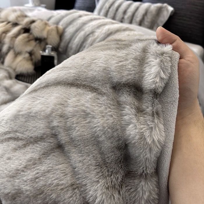 Warm Winter New Arrival Lovewe | 4Pcs Cover Luxury Bed Set Velvet Milk 380gram | ID02 Color LightGray Wood Grain