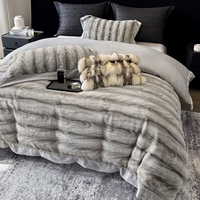 Warm Winter New Arrival Lovewe | 4Pcs Cover Luxury Bed Set Velvet Milk 380gram | ID02 Color LightGray Wood Grain