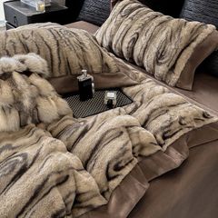 Winter New Arrival Lovewe | 4Pcs Cover Luxury Bed Set Velvet Milk 380gram | ID03 Color Dark Brown Wood Grain