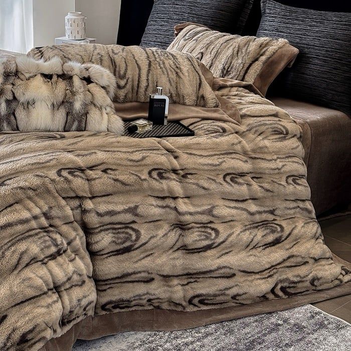 Winter New Arrival Lovewe | 4Pcs Cover Luxury Bed Set Velvet Milk 380gram | ID03 Color Dark Brown Wood Grain