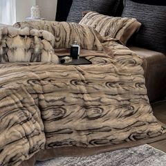 Winter New Arrival Lovewe | 4Pcs Cover Luxury Bed Set Velvet Milk 380gram | ID03 Color Dark Brown Wood Grain