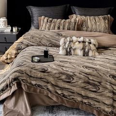 Winter New Arrival Lovewe | 4Pcs Cover Luxury Bed Set Velvet Milk 380gram | ID03 Color Dark Brown Wood Grain