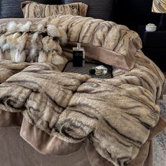 Winter New Arrival Lovewe | 4Pcs Cover Luxury Bed Set Velvet Milk 380gram | ID03 Color Dark Brown Wood Grain