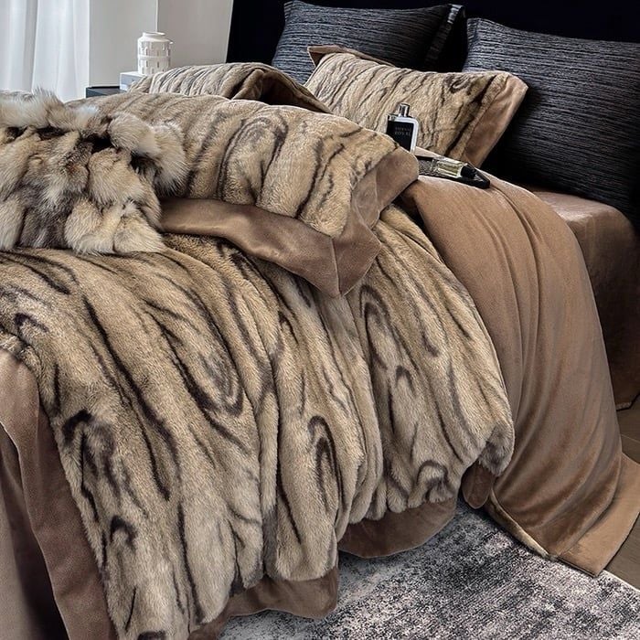 Winter New Arrival Lovewe | 4Pcs Cover Luxury Bed Set Velvet Milk 380gram | ID03 Color Dark Brown Wood Grain