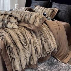 Winter New Arrival Lovewe | 4Pcs Cover Luxury Bed Set Velvet Milk 380gram | ID03 Color Dark Brown Wood Grain