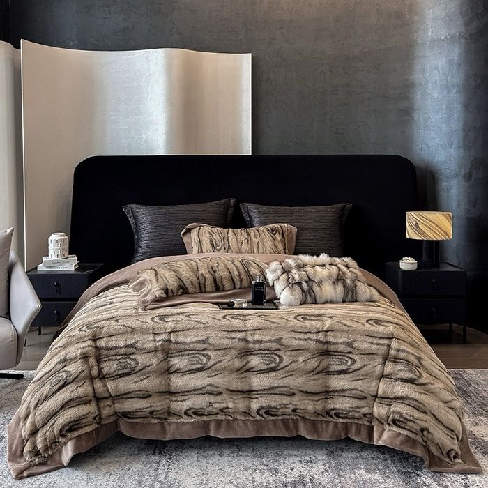 Winter New Arrival Lovewe | 4Pcs Cover Luxury Bed Set Velvet Milk 380gram | ID03 Color Dark Brown Wood Grain