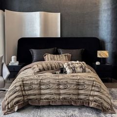 Winter New Arrival Lovewe | 4Pcs Cover Luxury Bed Set Velvet Milk 380gram | ID03 Color Dark Brown Wood Grain