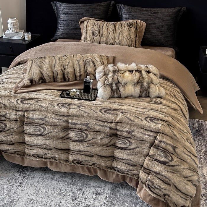 Winter New Arrival Lovewe | 4Pcs Cover Luxury Bed Set Velvet Milk 380gram | ID03 Color Dark Brown Wood Grain