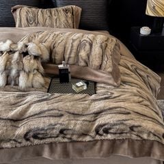 Winter New Arrival Lovewe | 4Pcs Cover Luxury Bed Set Velvet Milk 380gram | ID03 Color Dark Brown Wood Grain