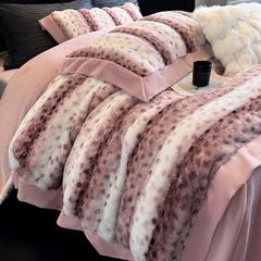 Winter New Arrival Lovewe | 4Pcs Cover Luxury Bed Set Velvet Milk 380gram | ID04 Color Pink Leopard Pattern
