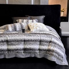 Winter New Arrival Lovewe | 4Pcs Cover Luxury Bed Set Velvet Milk 380gram | ID05 Color LightGray Leopard Pattern