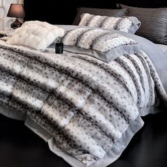 Winter New Arrival Lovewe | 4Pcs Cover Luxury Bed Set Velvet Milk 380gram | ID05 Color LightGray Leopard Pattern