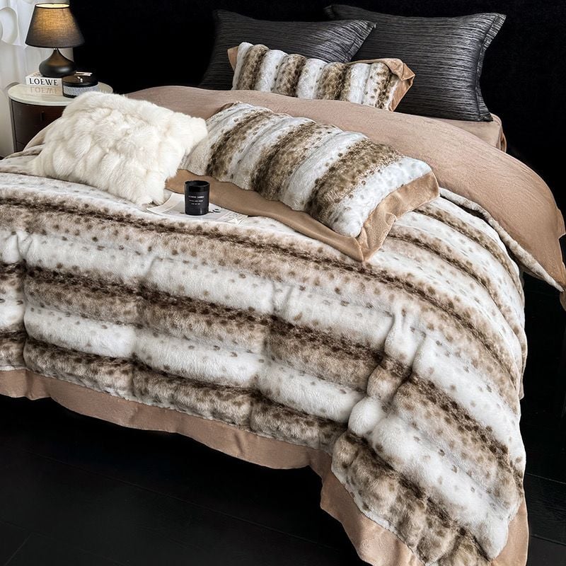 Winter New Arrival Lovewe | 4Pcs Cover Luxury Bed Set Velvet Milk 380gram | ID06 Color Brown Leopard Pattern
