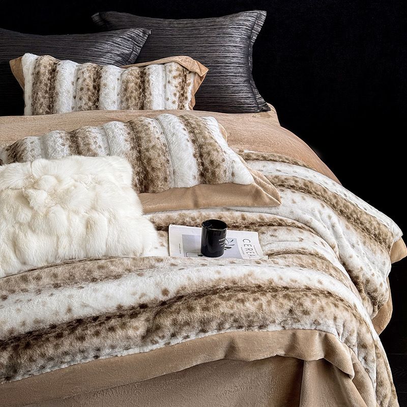 Winter New Arrival Lovewe | 4Pcs Cover Luxury Bed Set Velvet Milk 380gram | ID06 Color Brown Leopard Pattern
