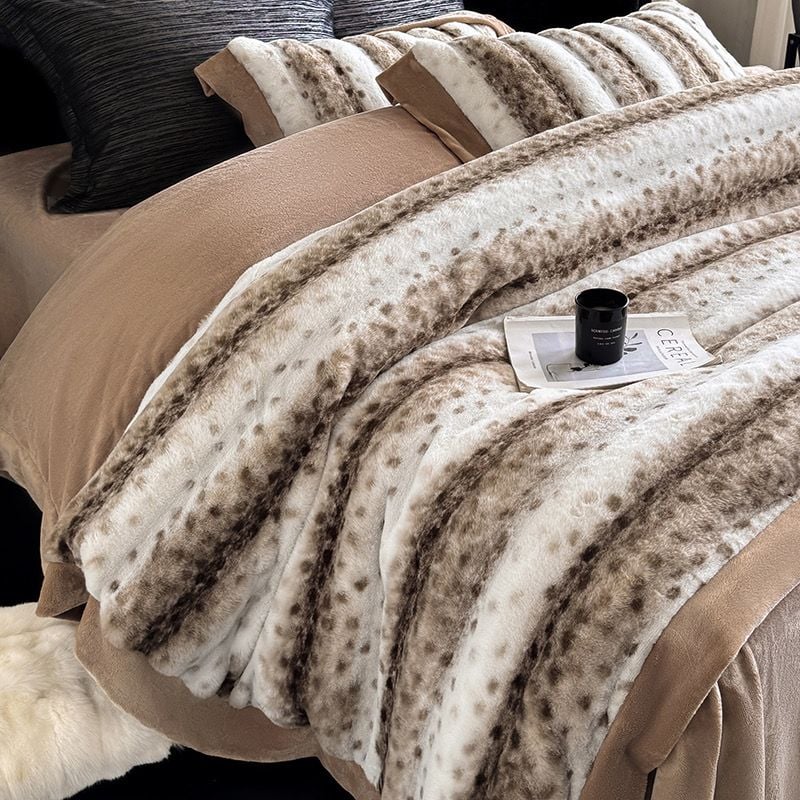 Winter New Arrival Lovewe | 4Pcs Cover Luxury Bed Set Velvet Milk 380gram | ID06 Color Brown Leopard Pattern
