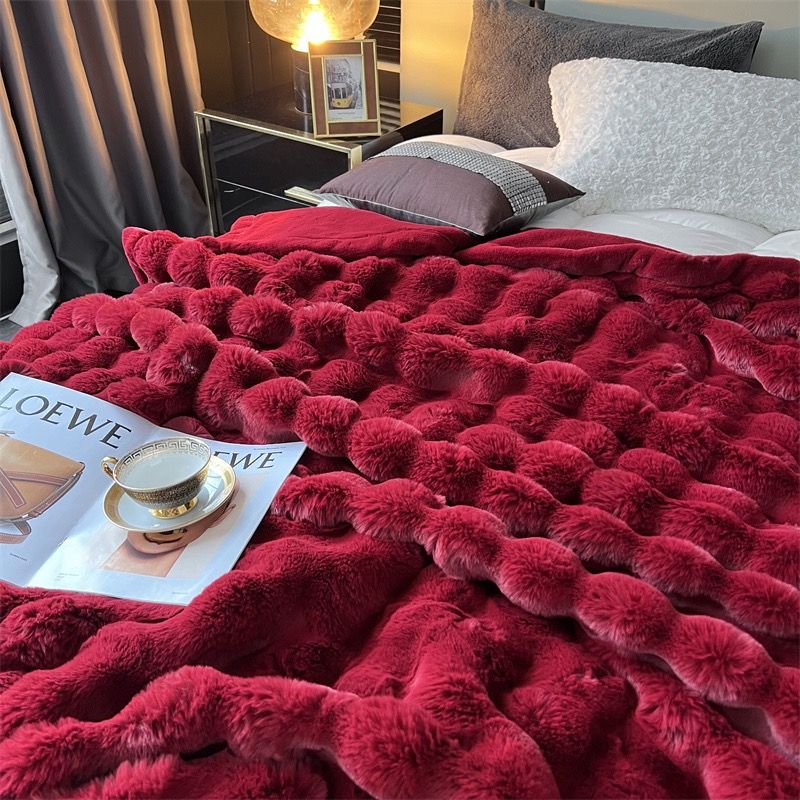 FOX MODER LUXURY FURBLANKET - BURGUNDY