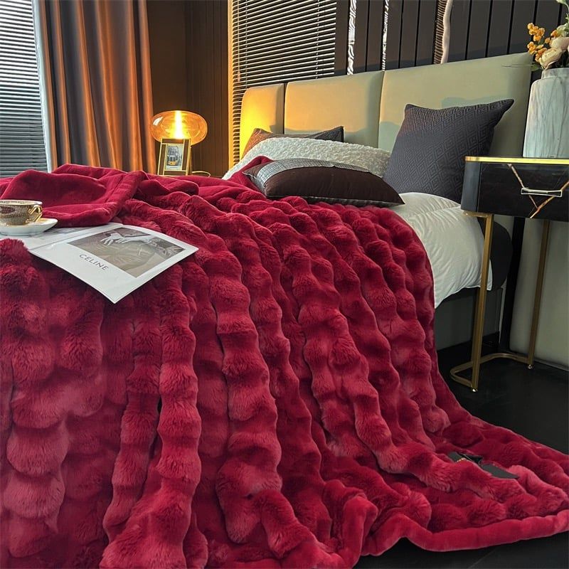 FOX MODER LUXURY FURBLANKET - BURGUNDY