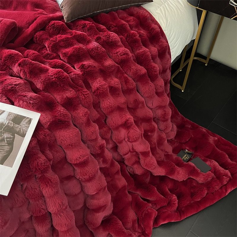 FOX MODER LUXURY FURBLANKET - BURGUNDY
