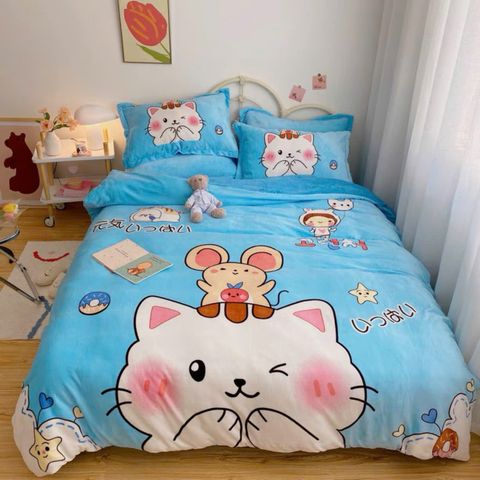 Set 4 Món Nỉ Nhung 200gr hình in 3D Cat & Mouse Happy