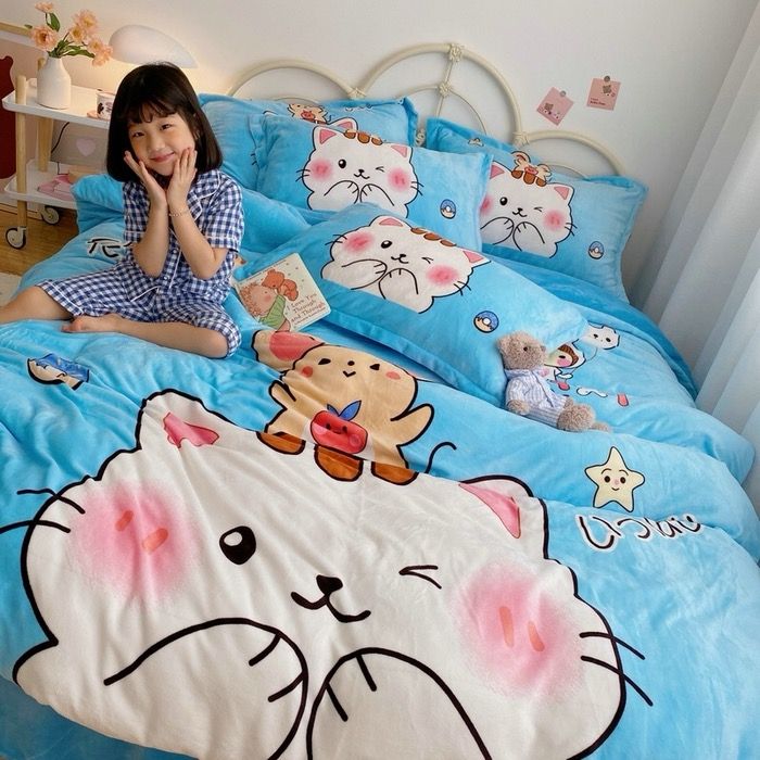 Set 4 Món Nỉ Nhung 200gr hình in 3D Cat & Mouse Happy