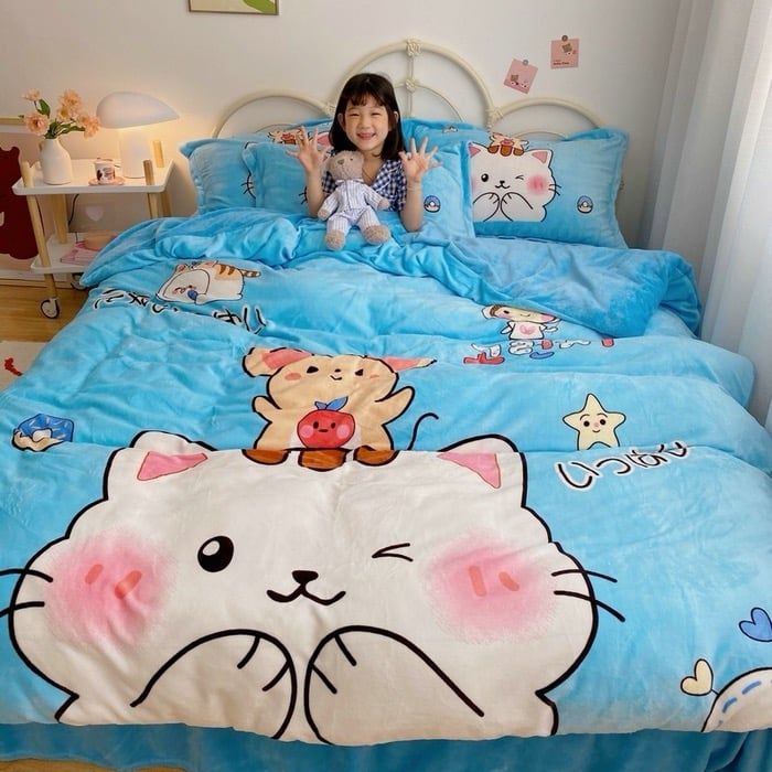 Set 4 Món Nỉ Nhung 200gr hình in 3D Cat & Mouse Happy