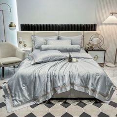 5Pcs Duvet Cover Set 60s Jacquard Silk Satin Fabric