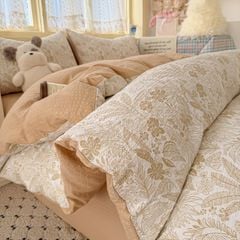 4Pcs PreCloud Linen | Set Đũi Xu Kem Style trẻ trung hiện đại | ID 4PCSPRECLOUD40