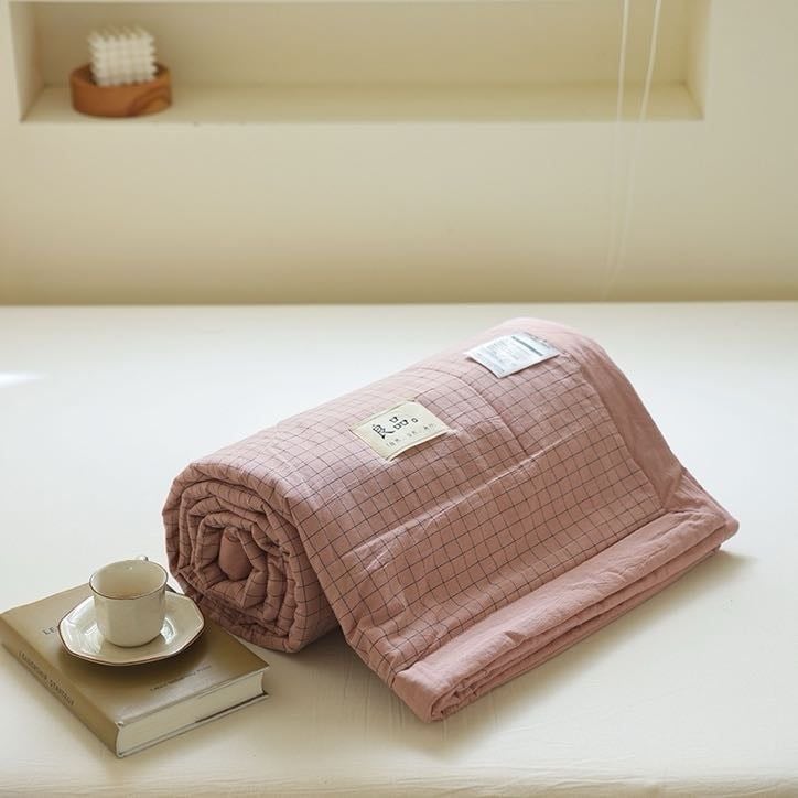 BCG CHẦN HÈ COTTON ĐŨI NHẬT NOORDIC KẺ Ô HỒNG 0.3 TRẢI NGHIỆM PHÒNG NGỦ NHẬT BẢN