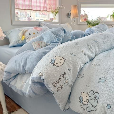 4Pcs PreCloud Linen | Set Đũi Xu Kem Style trẻ trung hiện đại | ID 4PCSPRECLOUD47