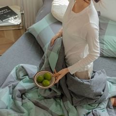 BCG CHẦN HÈ COTTON ĐŨI NHẬT NOORDIC KẺ Ô XANH MIX GHI - TRẢI NGHIỆM PHÒNG NGỦ NHẬT BẢN