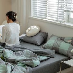 BCG CHẦN HÈ COTTON ĐŨI NHẬT NOORDIC KẺ Ô XANH MIX GHI - TRẢI NGHIỆM PHÒNG NGỦ NHẬT BẢN