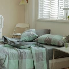 BCG CHẦN HÈ COTTON ĐŨI NHẬT NOORDIC KẺ Ô XANH MIX GHI - TRẢI NGHIỆM PHÒNG NGỦ NHẬT BẢN