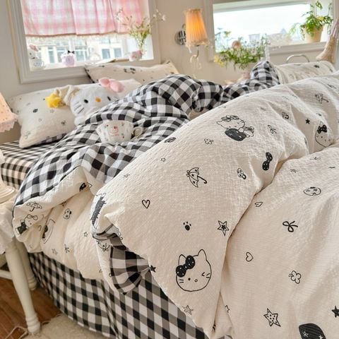 4Pcs PreCloud Linen | Set Đũi Xu Kem Style trẻ trung hiện đại | ID 4PCSPRECLOUD49