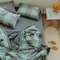 BCG CHẦN HÈ COTTON ĐŨI NHẬT NOORDIC KẺ Ô XANH MIX GHI - TRẢI NGHIỆM PHÒNG NGỦ NHẬT BẢN