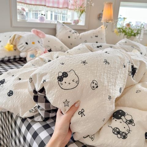 4Pcs PreCloud Linen | Set Đũi Xu Kem Style trẻ trung hiện đại | ID 4PCSPRECLOUD49